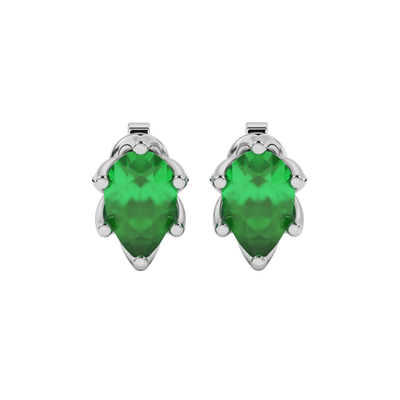 Pear shape emerald green gemstone earrings, white gold scalloped six-prong setting.