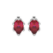 Pear shape raspberry red gemstone earrings, white gold scalloped six-prong setting.