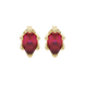 Pear shape raspberry red gemstone earrings, yellow gold scalloped six-prong setting.
