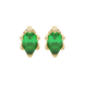 Pear shape emerald green gemstone earrings, yellow gold scalloped six-prong setting.