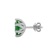 Side profile, white gold emerald green earrings, scalloped six-prong gallery.