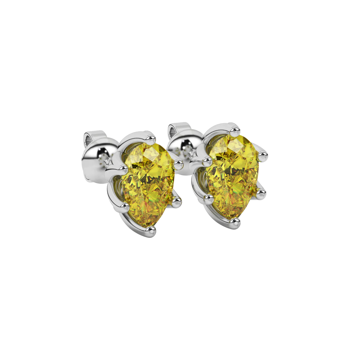 Close-up canary yellow gemstone, white gold scalloped setting.