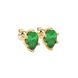Close-up, pear shape emerald green gemstone, yellow gold scalloped earrings.
