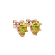 Close-up, pear shape canary yellow gemstone earrings, rose gold scalloped setting.