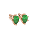 Close-up, pear shape emerald green gemstone earrings, rose gold scalloped setting.