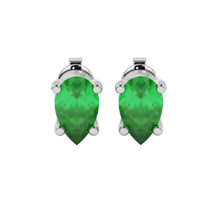 Pear shape emerald green gemstone earrings, white gold surprise diamond setting.