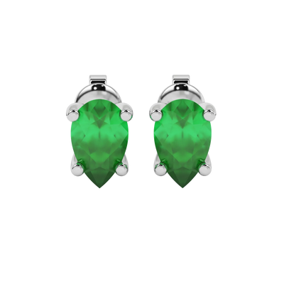 Pear shape emerald green gemstone earrings, white gold surprise diamond setting.