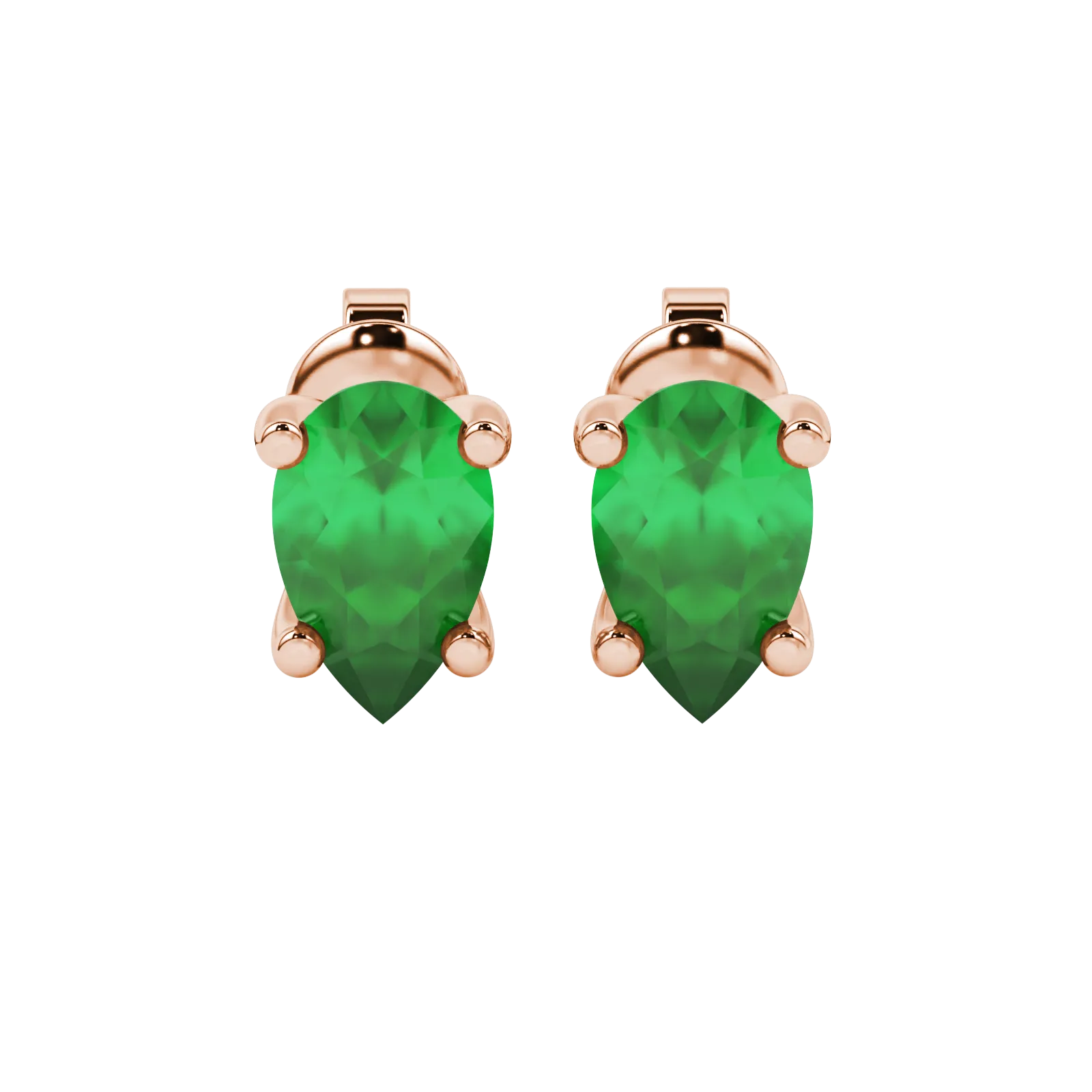 Pear shape emerald green gemstone earrings, rose gold surprise diamond setting.