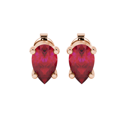 Pear shape raspberry red gemstone earrings, rose gold surprise diamond setting.