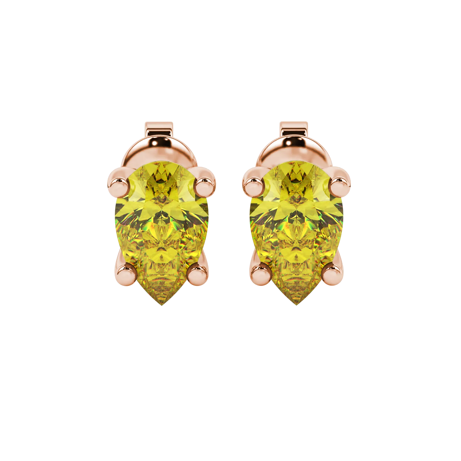 Pear shape canary yellow gemstone earrings, rose gold surprise diamond setting.