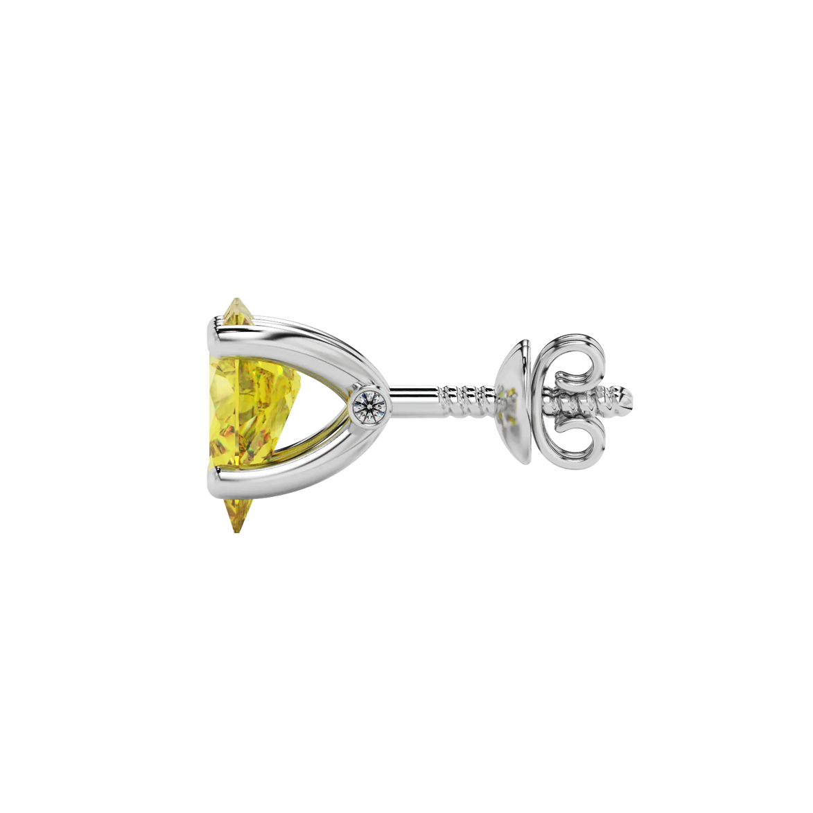 Side profile, white gold canary yellow earrings, surprise diamond gallery.