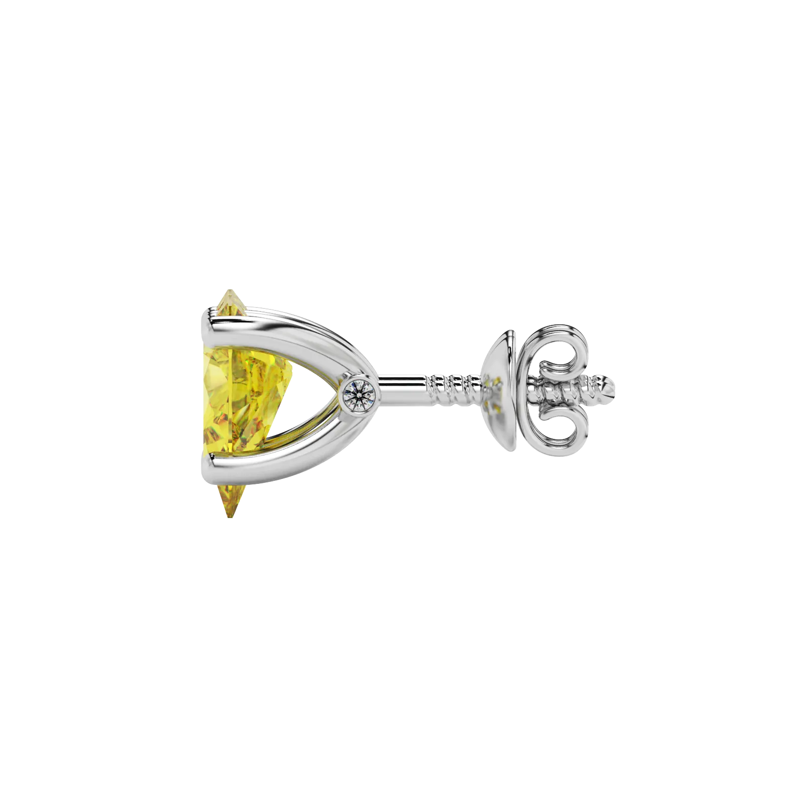 Side profile, white gold canary yellow earrings, surprise diamond gallery.