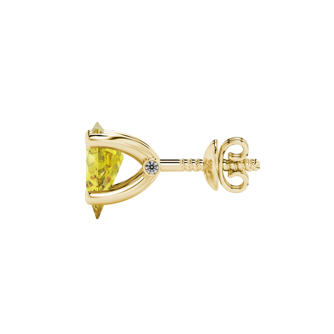 Side profile, yellow gold canary yellow earrings, surprise diamond gallery.