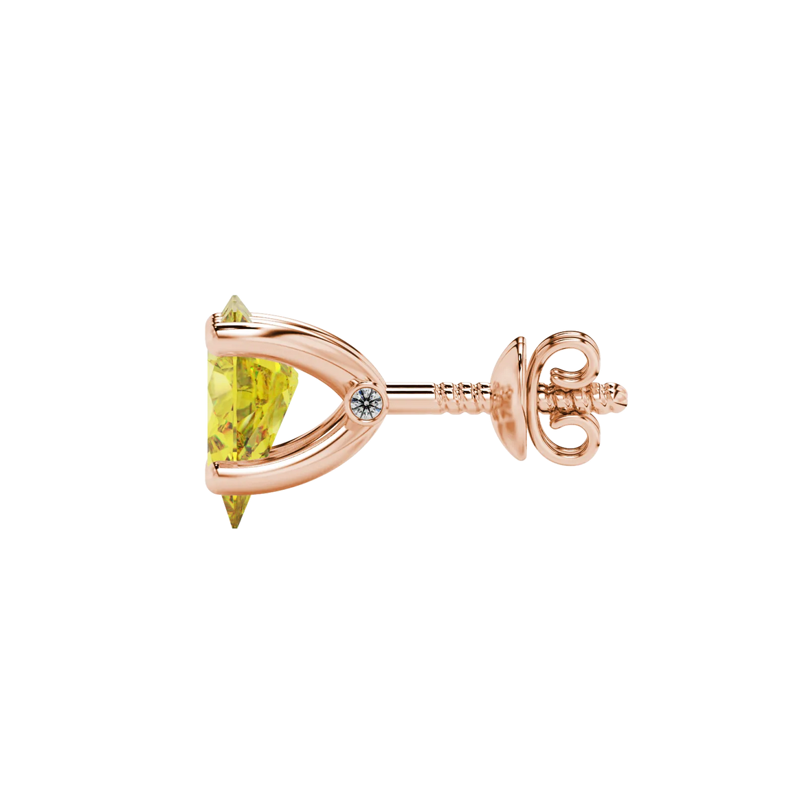 Side profile, rose gold canary yellow earrings, surprise diamond gallery.