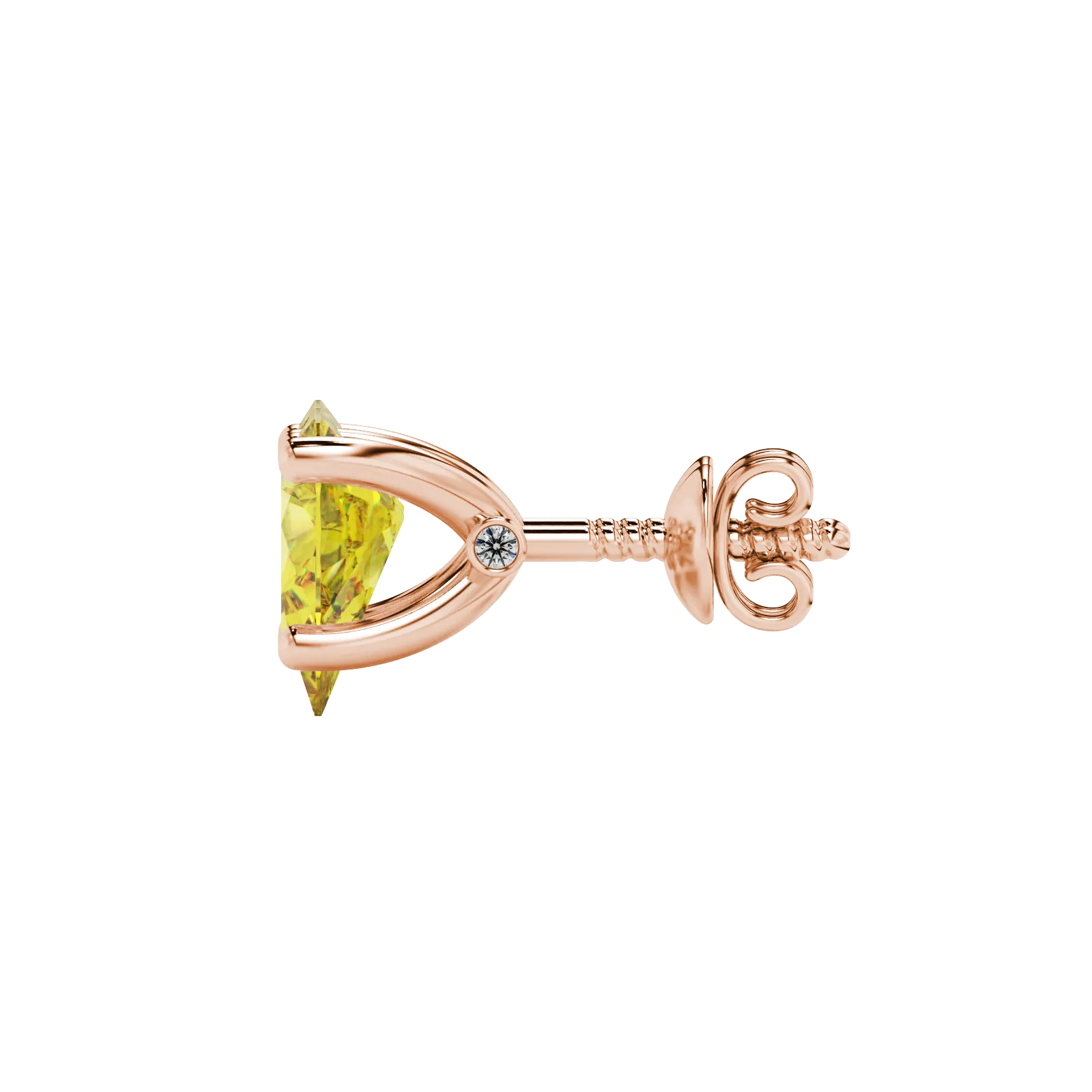 Side profile, rose gold canary yellow earrings, surprise diamond gallery.
