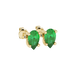 Close-up, pear shape emerald green gemstone, yellow gold surprise diamond earrings
