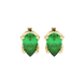 Pear shape emerald green gemstone earrings, yellow gold tulip basket setting.