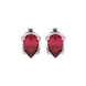 Pear shape raspberry red gemstone earrings, white gold tulip basket setting.