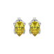 Pear shape canary yellow gemstone earrings, white gold tulip basket setting.