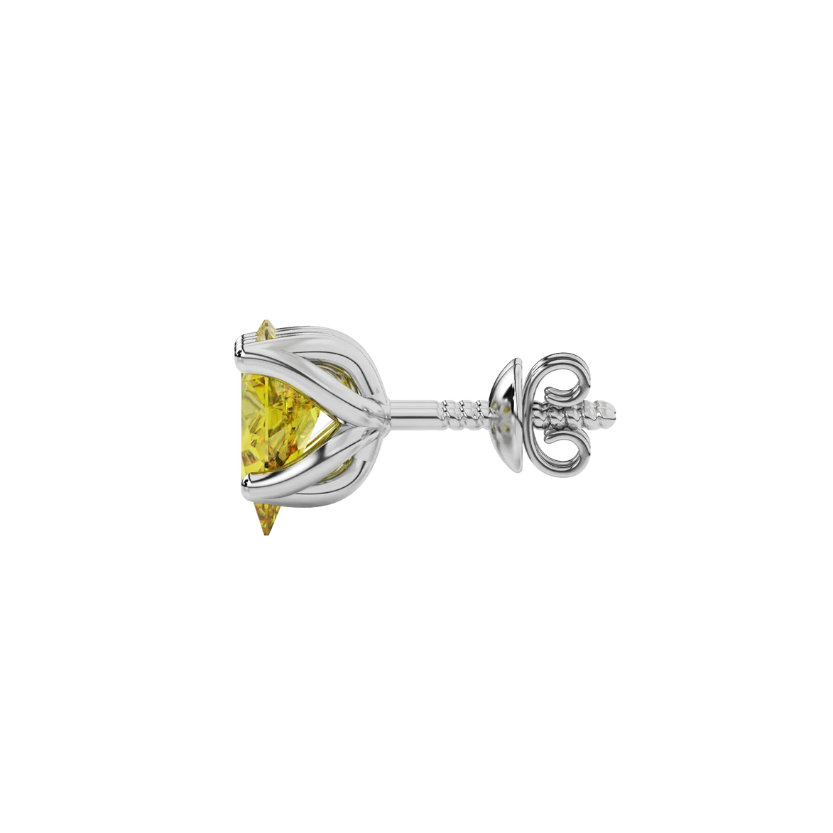 Side profile, white gold canary yellow earrings, tulip basket gallery.