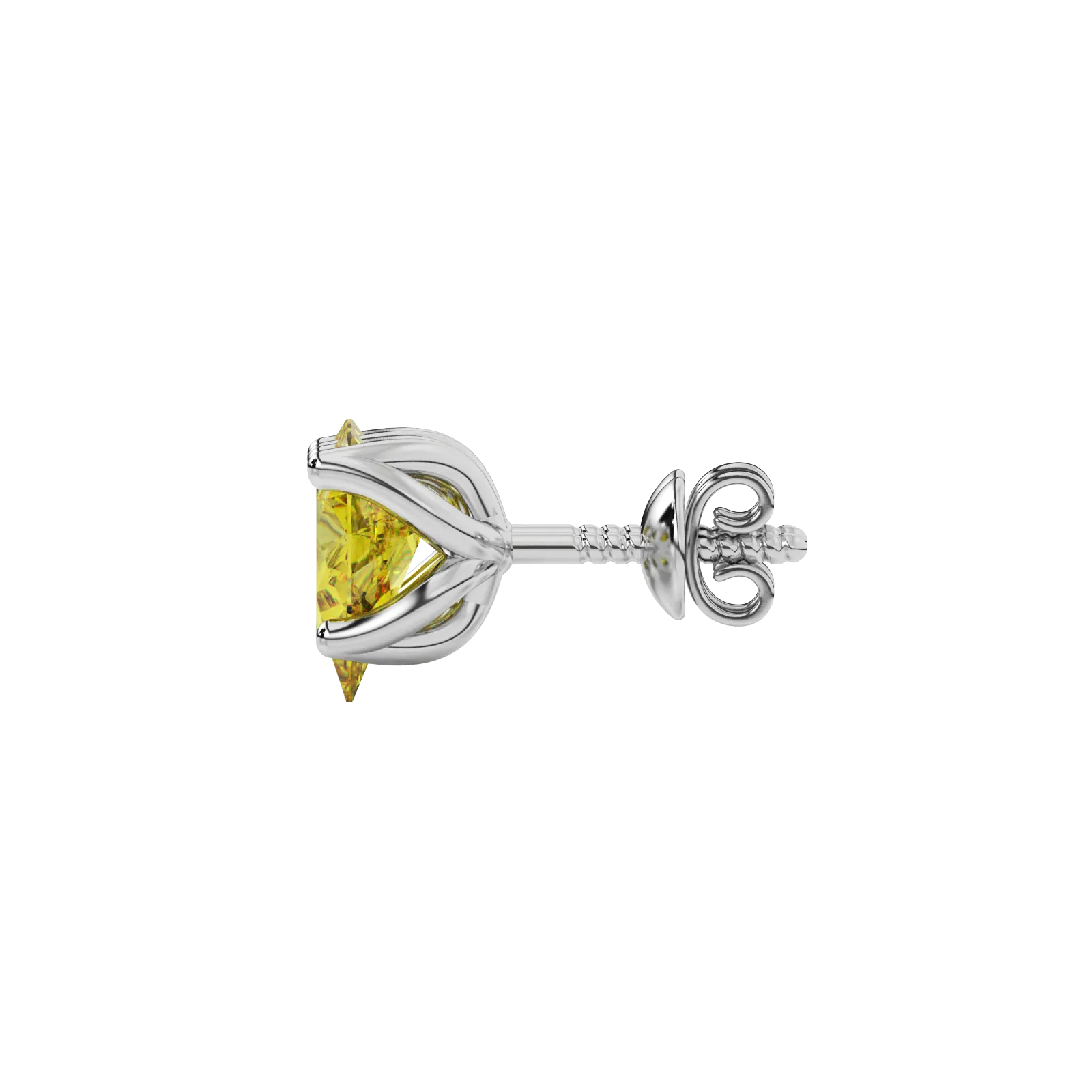 Side profile, white gold canary yellow earrings, tulip basket gallery.
