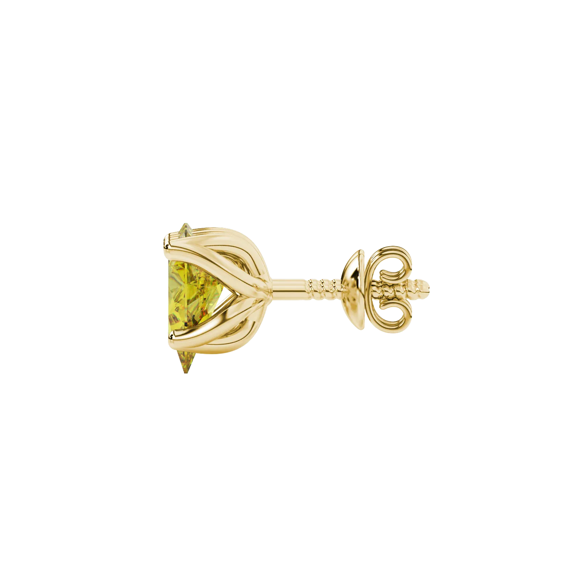 Side profile, yellow gold canary yellow earrings, tulip basket gallery.