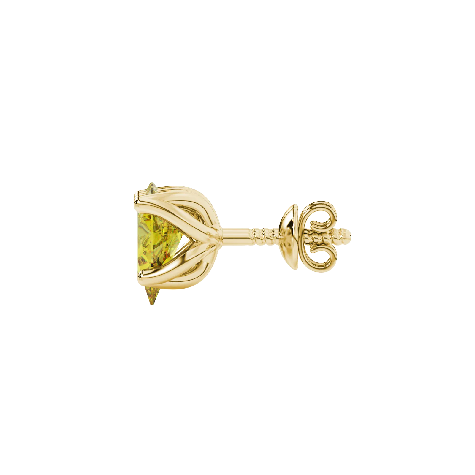 Side profile, yellow gold canary yellow earrings, tulip basket gallery.