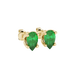 Close-up, pear shape emerald green gemstone, yellow gold tulip basket earrings.