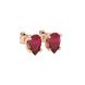 Close-up, pear shape raspberry red gemstone earrings, rose gold tulip basket.