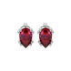 Pear shape raspberry red gemstone earrings, white gold vintage basket setting.