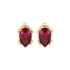 Pear shape raspberry red gemstone earrings, yellow gold vintage basket setting.