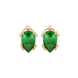 Pear shape emerald green gemstone earrings, yellow gold vintage basket setting.