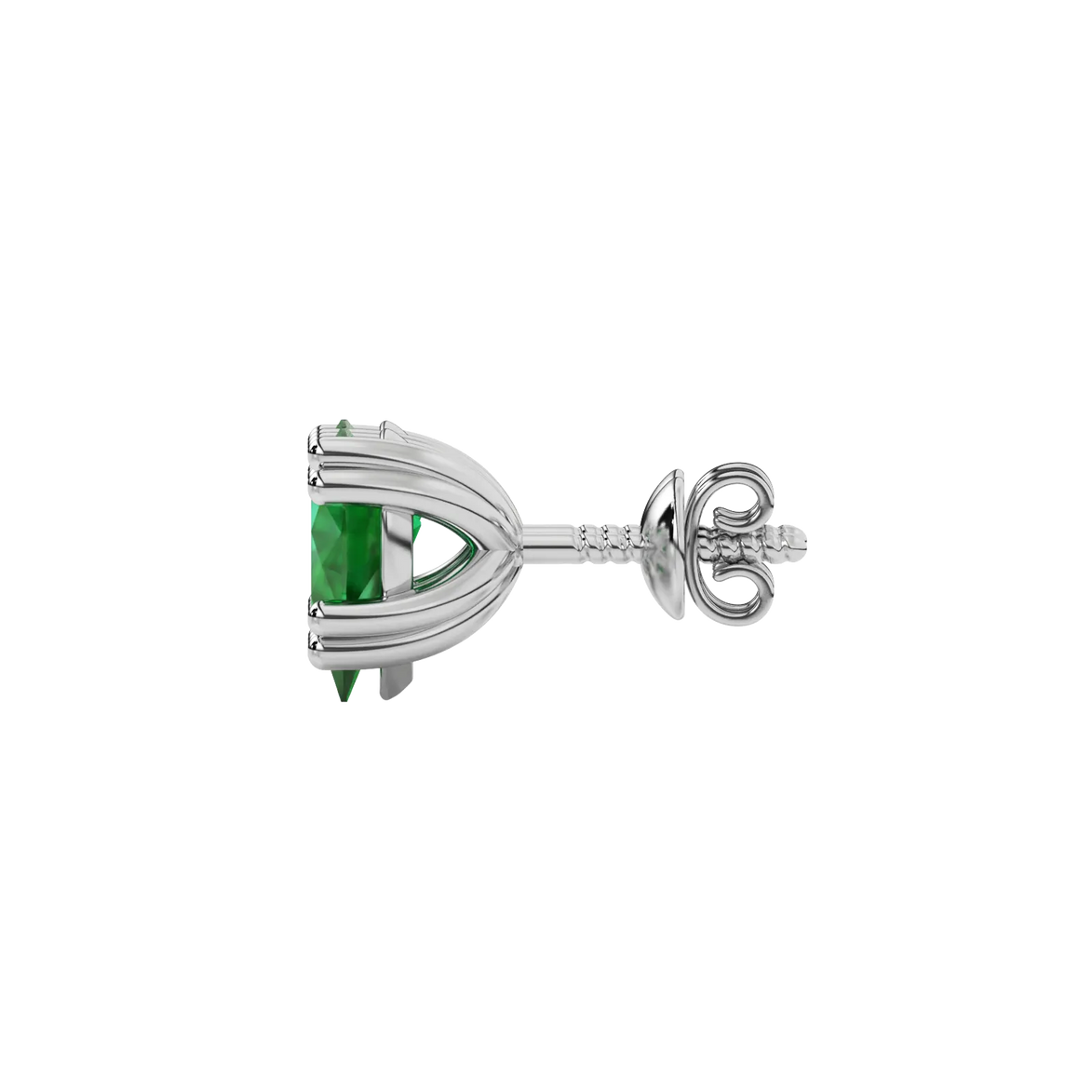 Side profile, white gold emerald green earrings, vintage basket gallery.