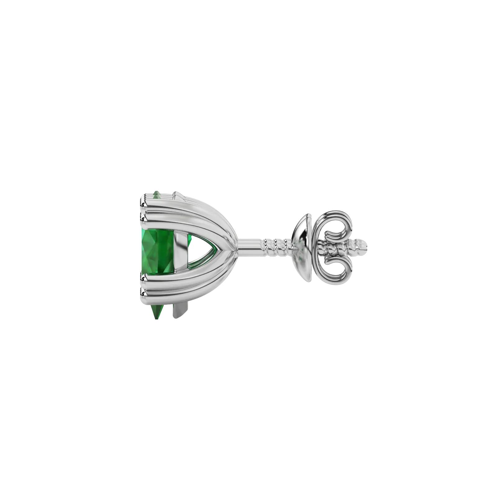 Side profile, white gold emerald green earrings, vintage basket gallery.