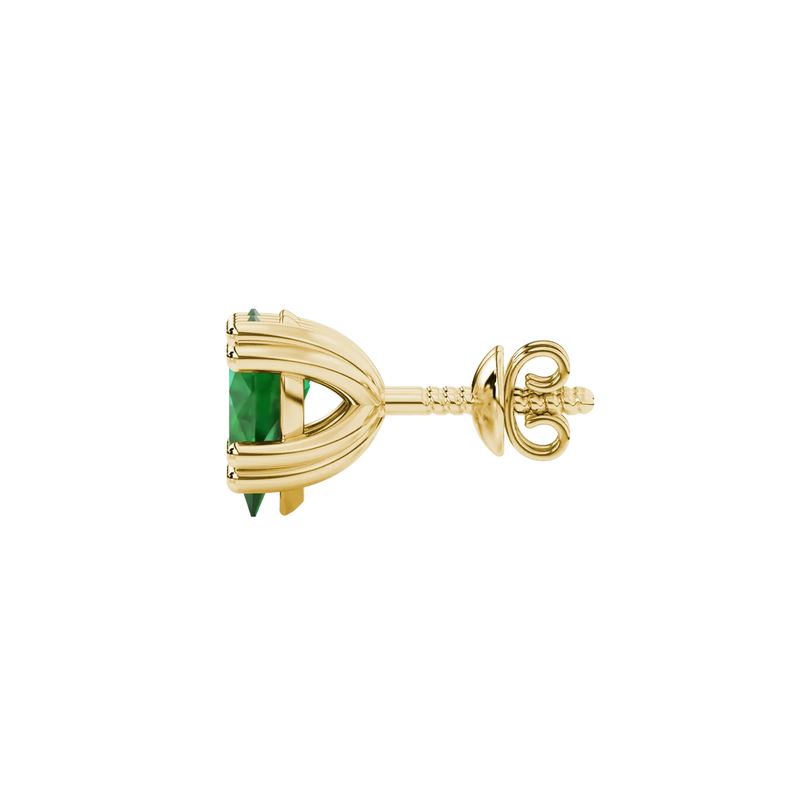 Side profile, yellow gold emerald green earrings, vintage basket gallery.