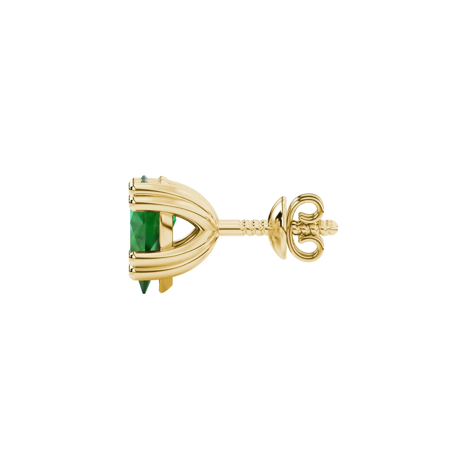 Side profile, yellow gold emerald green earrings, vintage basket gallery.