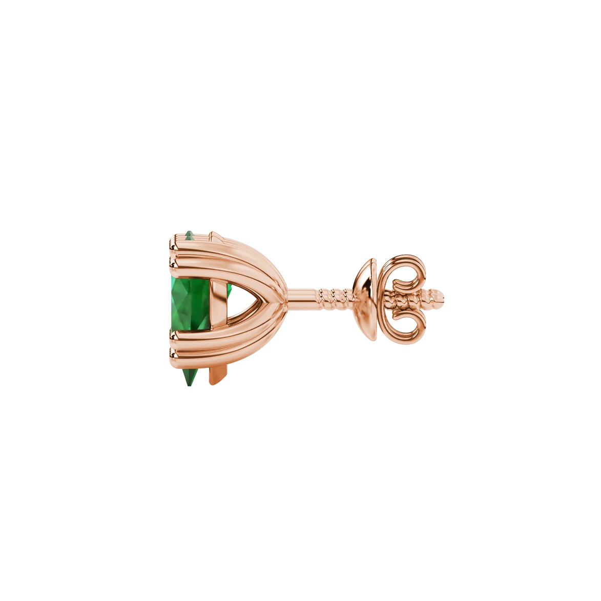 Side profile, rose gold emerald green earrings, vintage basket gallery.