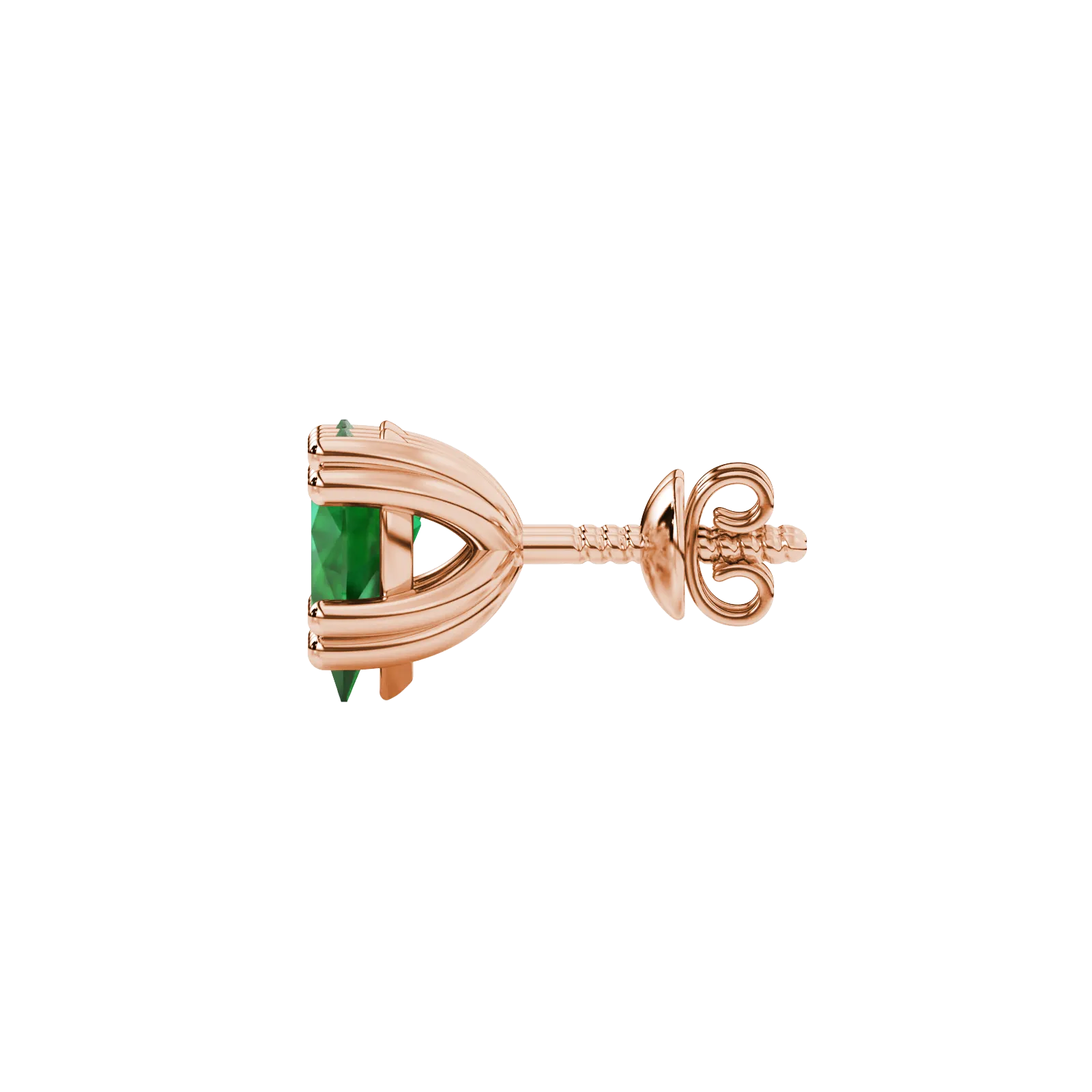 Side profile, rose gold emerald green earrings, vintage basket gallery.