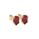 Close-up, pear shape raspberry red gemstone, yellow gold vintage basket earrings.