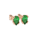 Close-up, pear shape emerald green gemstone earrings, rose gold vintage basket.