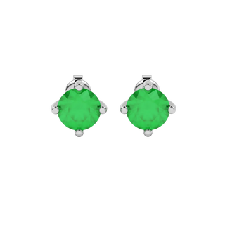 Round-cut emerald green gemstone stud earrings in a white gold four-prong setting.