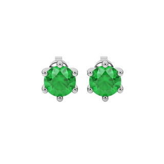 Round-cut emerald green gemstone stud earrings in a white gold six-prong setting.