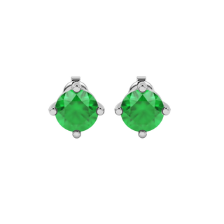 Round-cut emerald green gemstone stud earrings in a white gold classic basket setting.