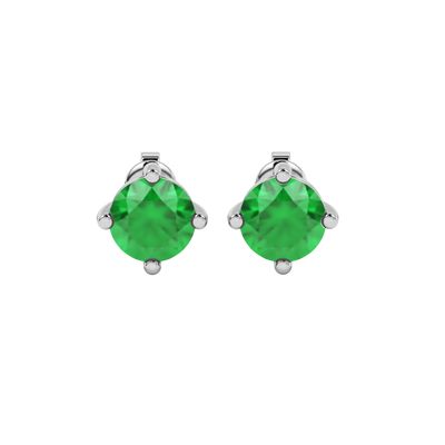 Round-cut emerald green gemstone stud earrings in a white gold classic basket setting.
