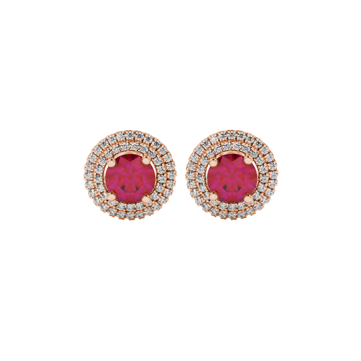 Round Lab Created Gemstone Double Halo Stud Earrings