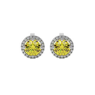 canary yellow gemstone halo stud earrings in white gold