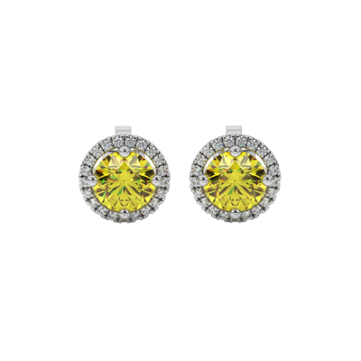 canary yellow gemstone halo stud earrings in white gold
