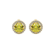 Round-cut canary yellow gemstone stud earrings in a yellow gold French pavé halo diamond setting.