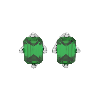 Emerald Green gemstone tulip basket stud earrings in white gold