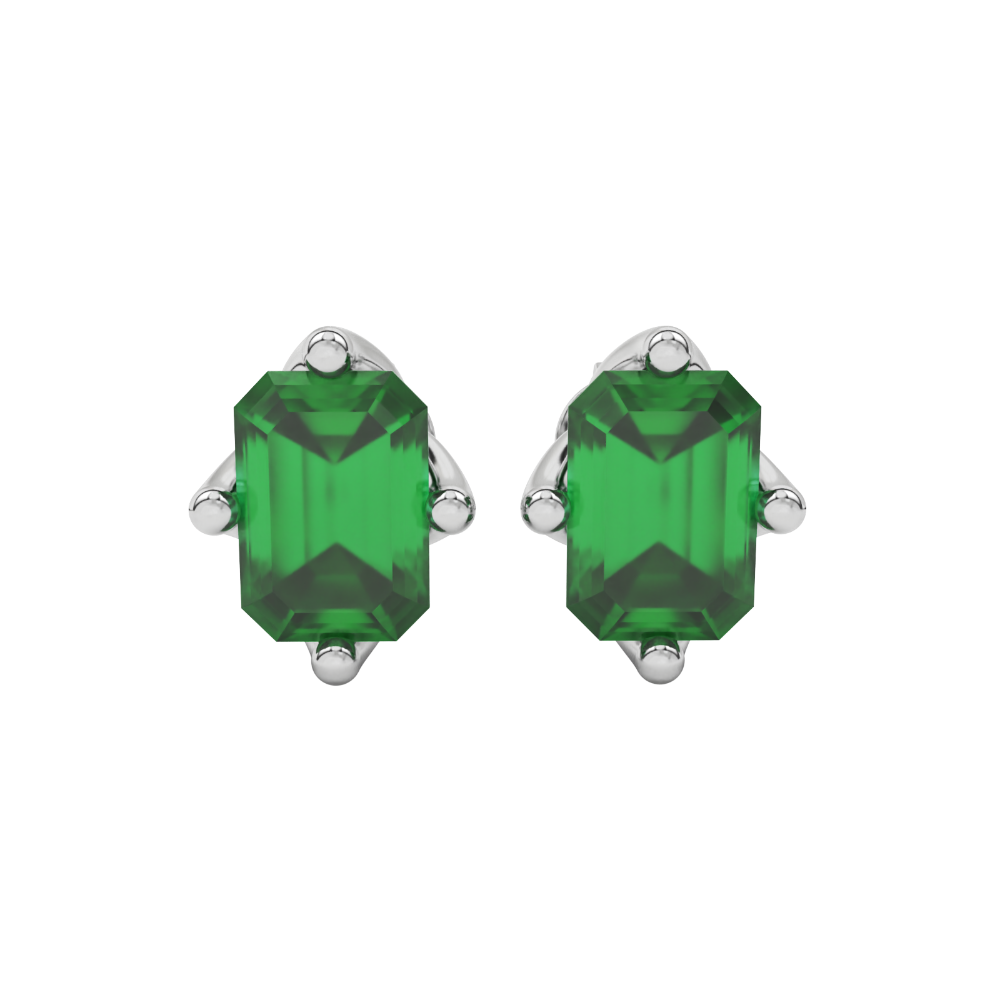 Emerald cut green gemstone stud earrings in rose gold solitaire setting